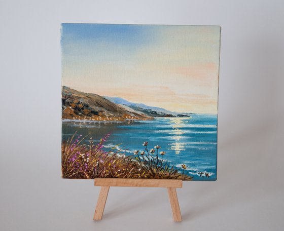 Seashore. Oil painting. Original art. Miniature.