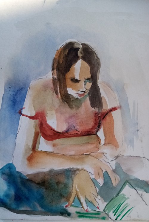 Girl reading sunny by Oxana Raduga