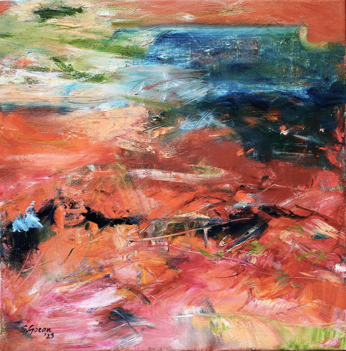 Organic Abstract Oil Painting By Simona Gocan, 20 X 20", Magic Mountain, Original Artwork