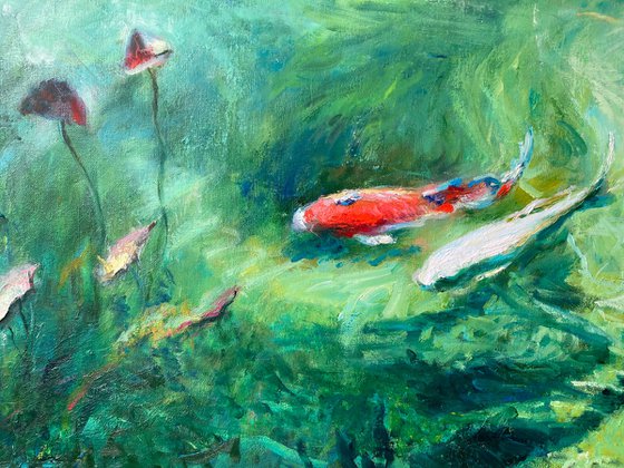 Lake with koi 120x80 cm.