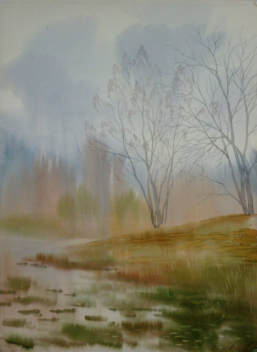 Impressionistic Landscape Oil Painting By Valeriy Savenets-1, 10 X 14", The Last Days Of Autumn, Original Artwork