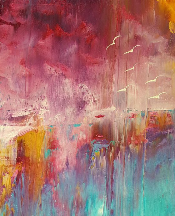 On the edge  - XL  colorful  palette knife  abstract painting