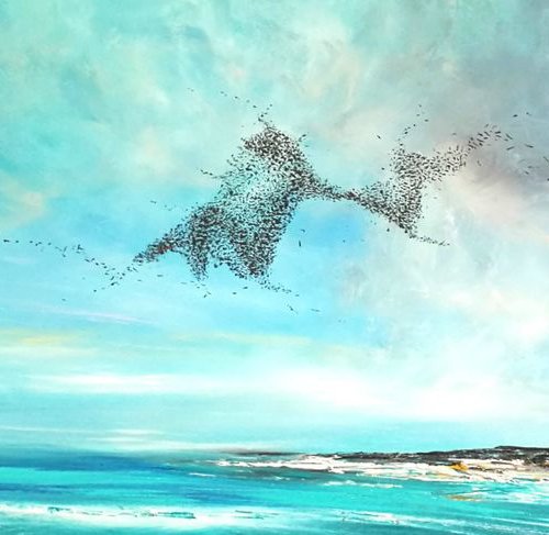 Majestic Beauty -  Seascape, Murmuration, Birds, PANORAMIC by Mel Graham