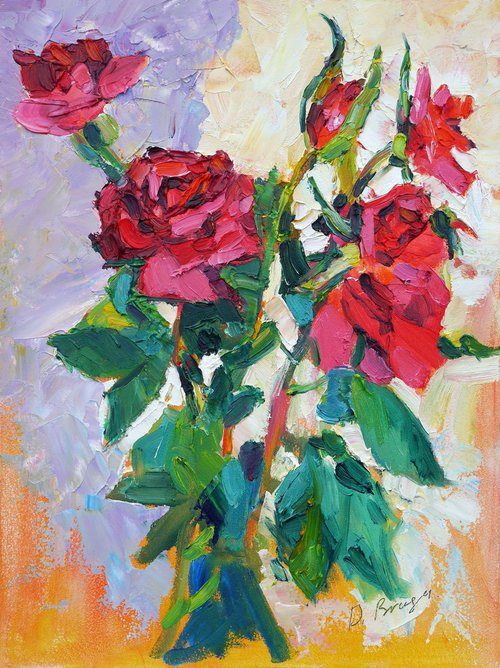 Red roses (etude) original painting by Dima Braga