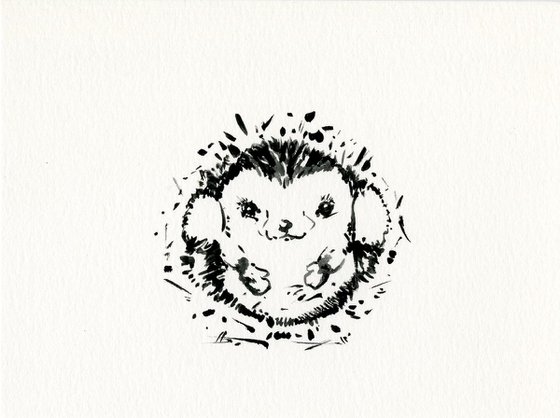 Adorable Hedgehog 12 - Small Minimalist Ink Illustration by Kathy Morton Stanion