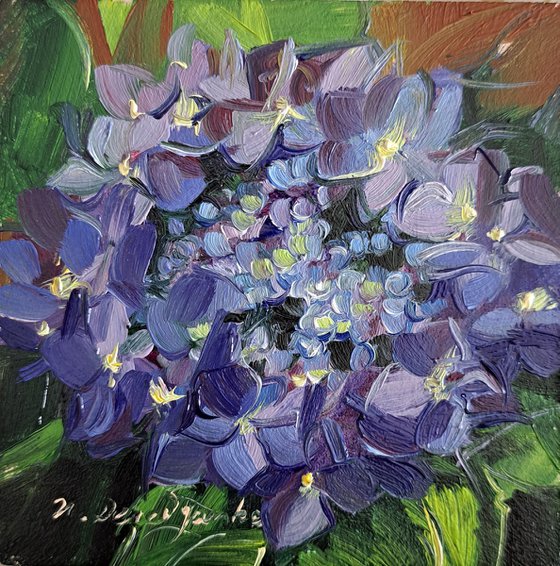 Hydrangea flowers oil painting original, Purple flower small painting framed