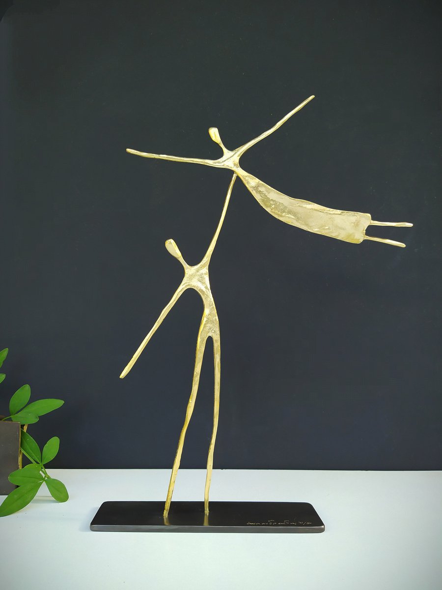 Impressionistic Portrait Bronze Sculpture By Anna Andreadi, 10 X 13, Happy Dancing, Original Artwork