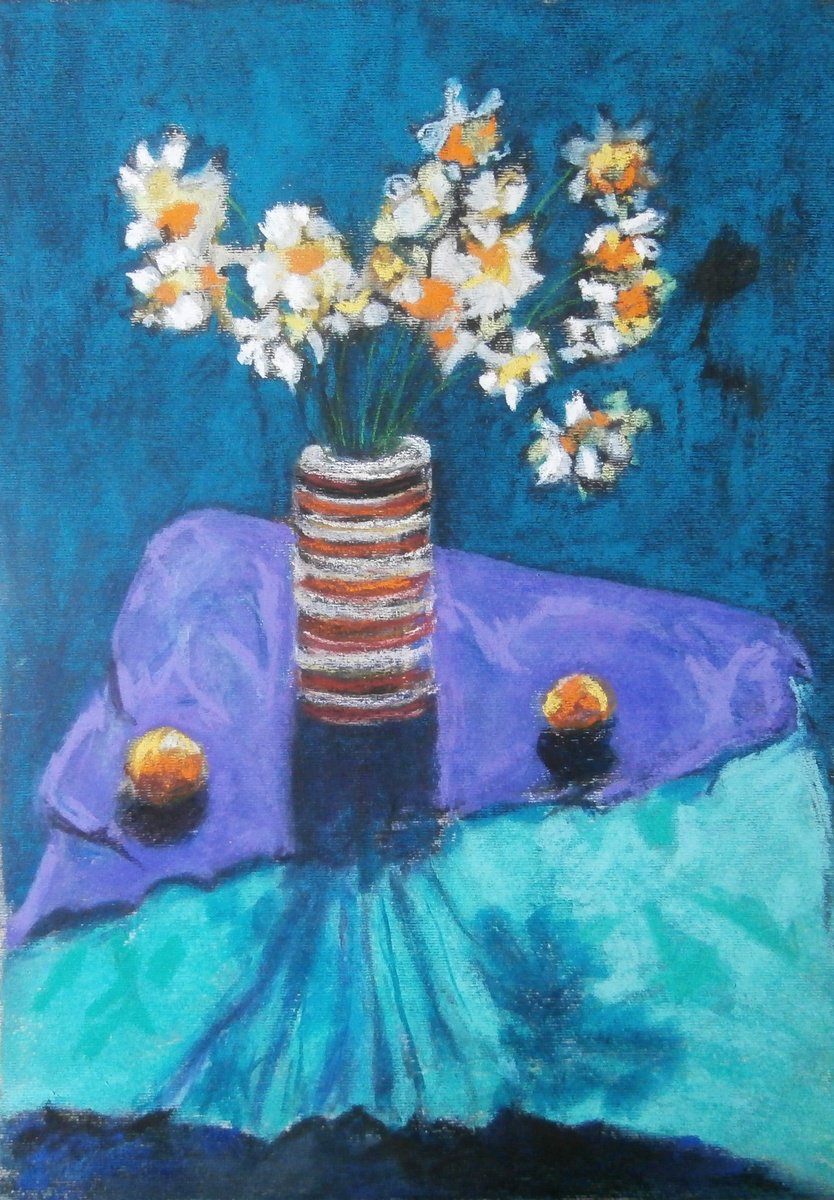 Impressionistic Botanical Pastel Drawing By Zoran Mihajlovic Muza, 10 X 14", Still Life With Flowers, Original Artwork