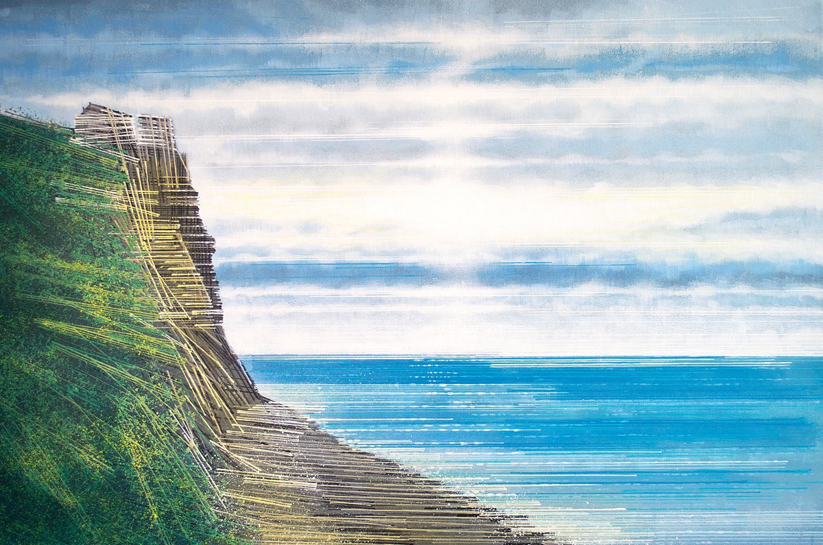 Impressionistic Landscape Acrylic Painting By Marc Todd, 30 X 20", Coastal Cliffs At Dawn, Original Artwork