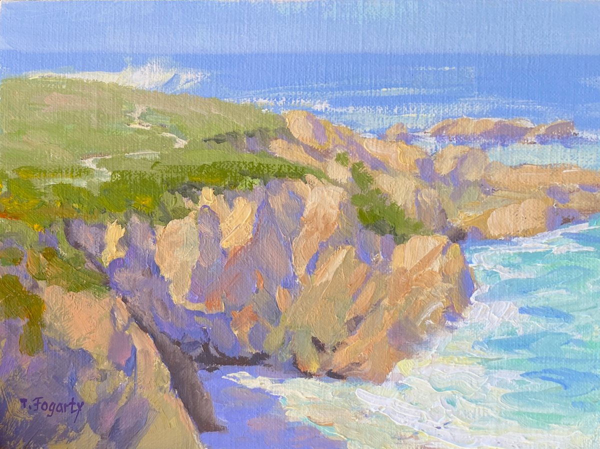 Impressionistic Landscape Oil Painting By Tatyana Fogarty, 8 X 6", Path Along The Cliffs Seascape, Original Artwork