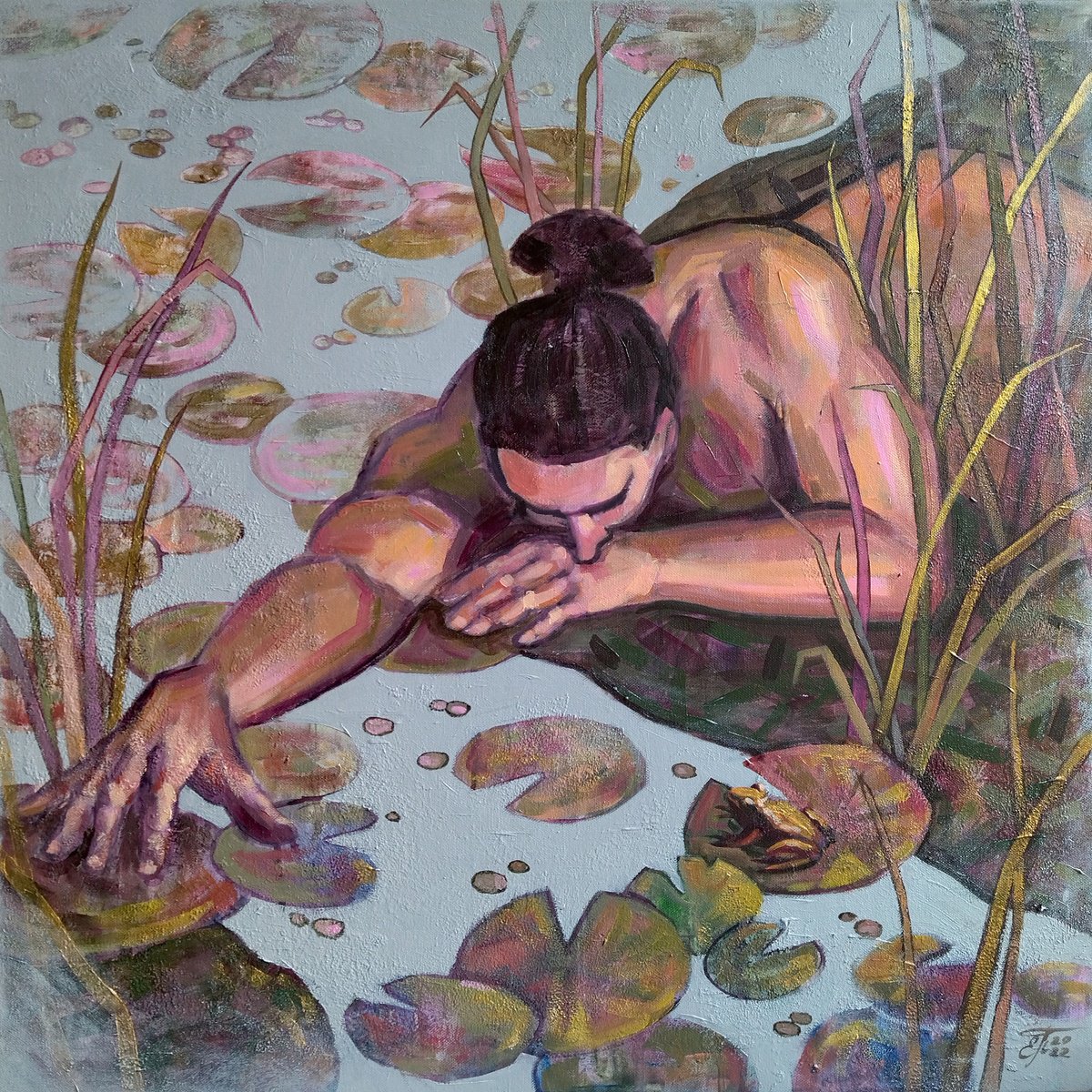 Man and water lily pond by Ekaterina Prisich