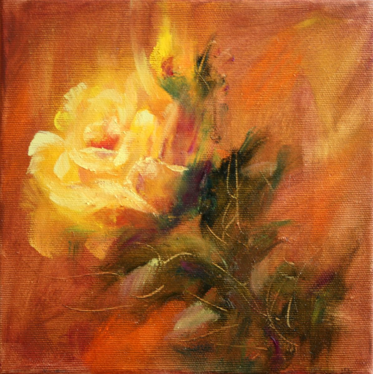 Expressive Oil Painting , Rose 002 By Salana Art / Svetlana Samovarova, 8 X 8, Artwork For Sale On Artfinder