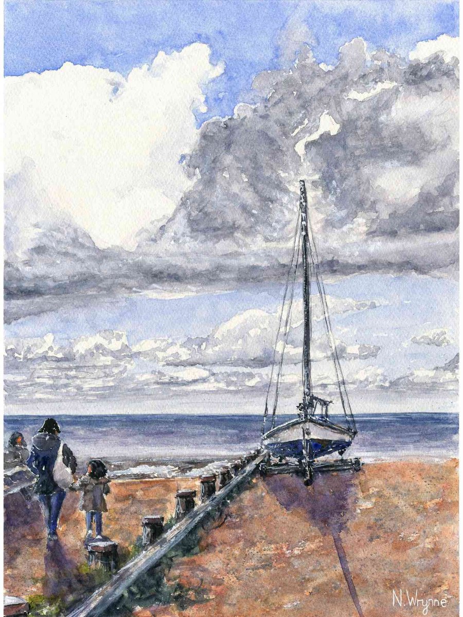 Photorealistic Landscape Watercolour By Neil Wrynne, 11 X 15", On The Shore, Original Artwork