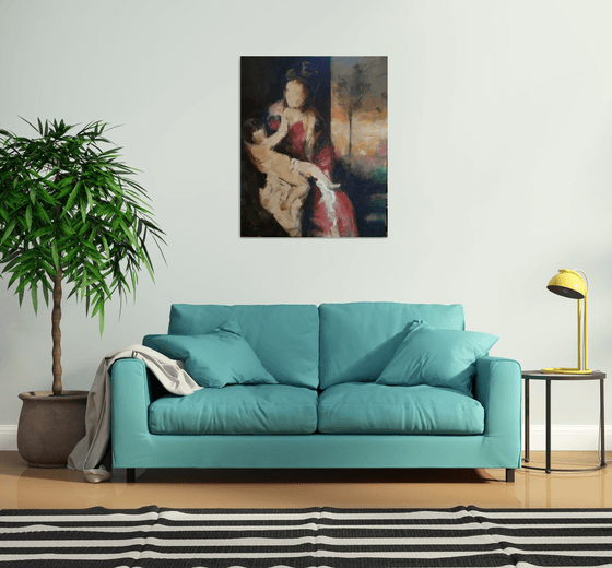 Madonna and child in the evening