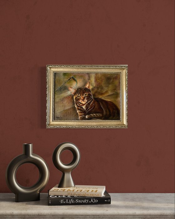 Let's Play Cat Original Oil Painting with more than 15 glazes for vivid realism fully framed