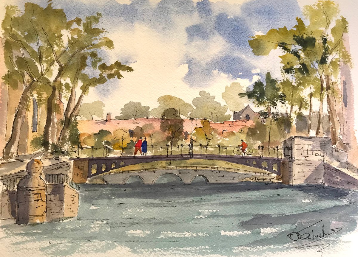 Impressionistic Landscape Watercolour By Brian Tucker, 12 X 8, A Bridge In Amsterdam. 7, Original Artwork