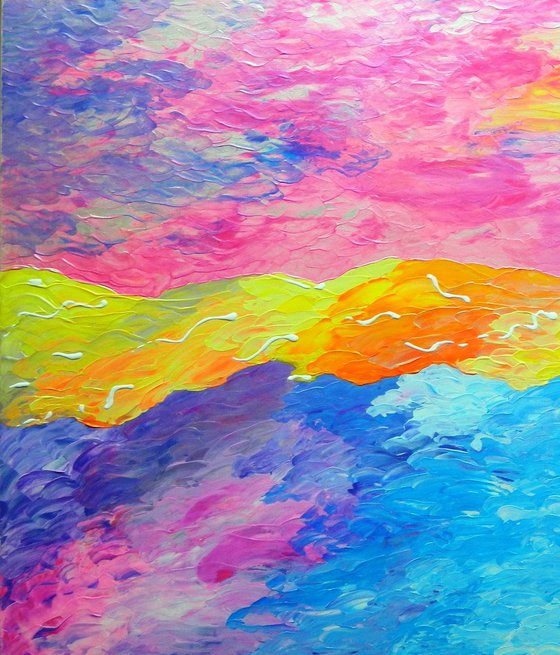 Awakening -  large, abstract colorful aerial sky painting; home, office decor; gift idea