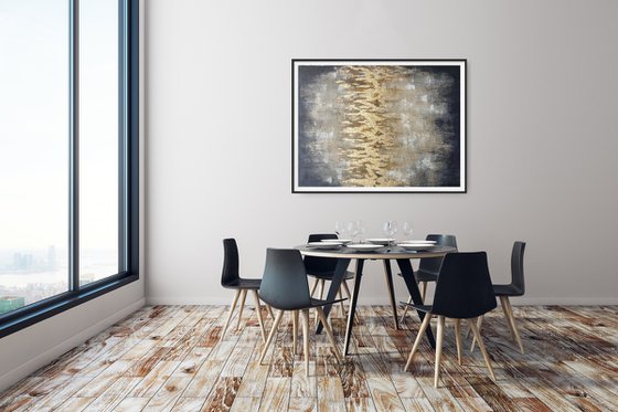 Dripping gold Large ( 80 x 60 cm/ 31 x 24") Mixed Media Gold Leaf Painting Abstract Modern Artwork for Studio Office Decor