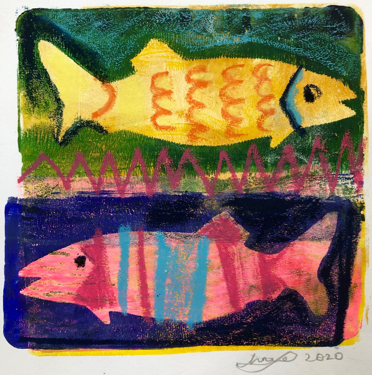 Fish Monoprint 7 by Annie Meier