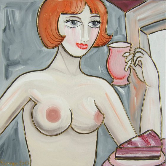 Portrait of nude Girl with a cup F128 Burlesque Painting decor Beautiful Woman acrylic on stretched canvas wall art