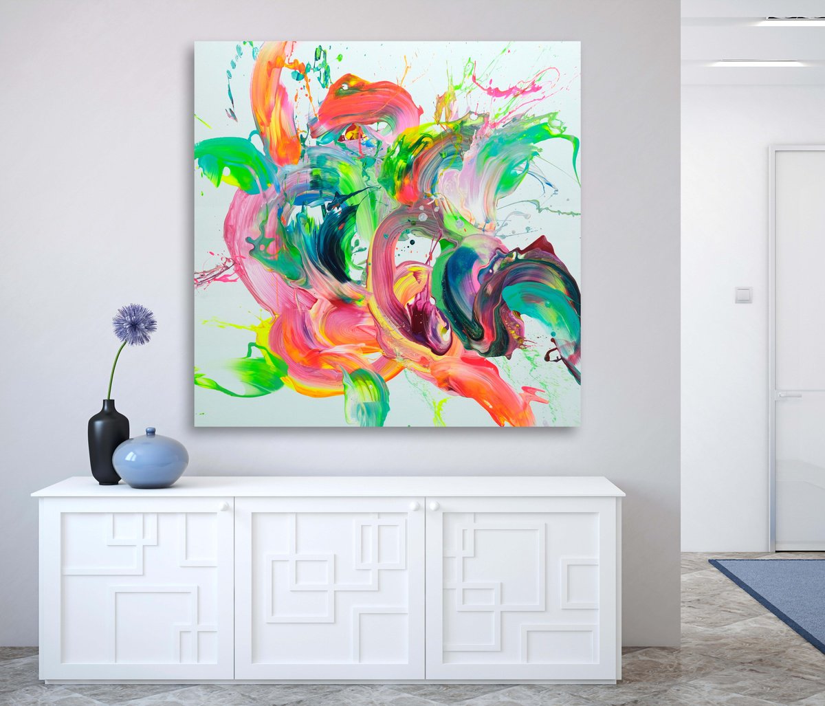 Abstract Acrylic Painting By Behshad Arjomandi, 39 X 39, Dancing, Original Artwork