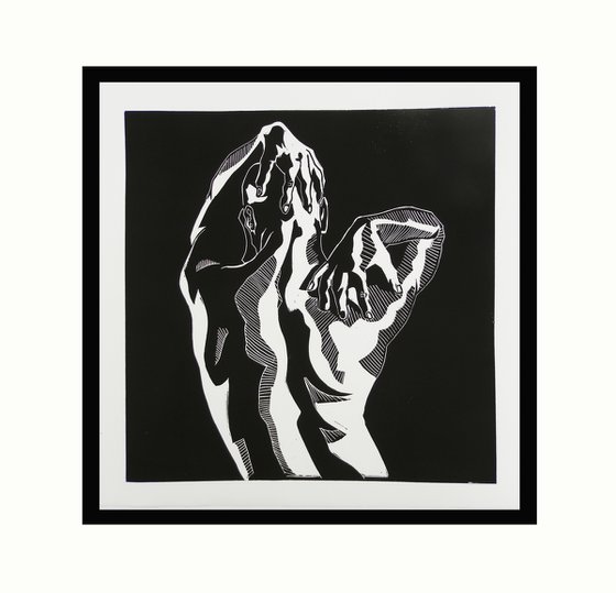 Male NudeBack Study  Lino Cut Hand Pulled Print