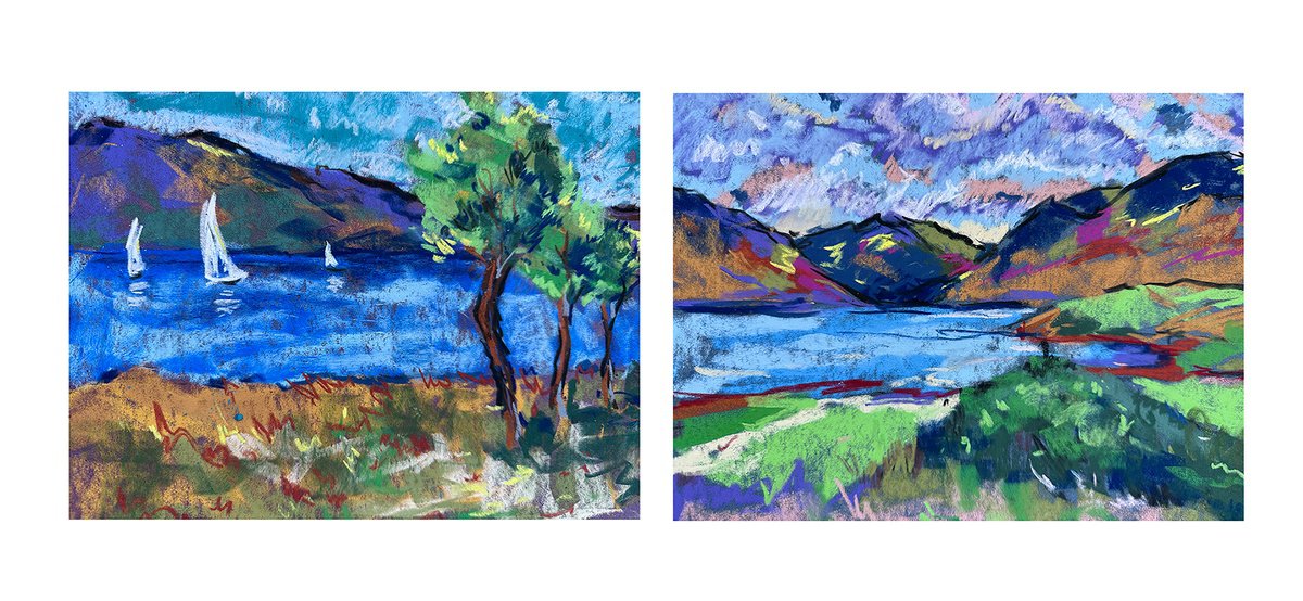 Impressionistic Cityscapes Pastel Drawing By Irina Anis, 12 X 9, Set Of 2 Vivid Landscape, Original Artwork