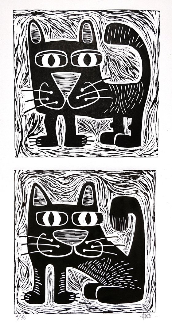 LinoCat diptych #1