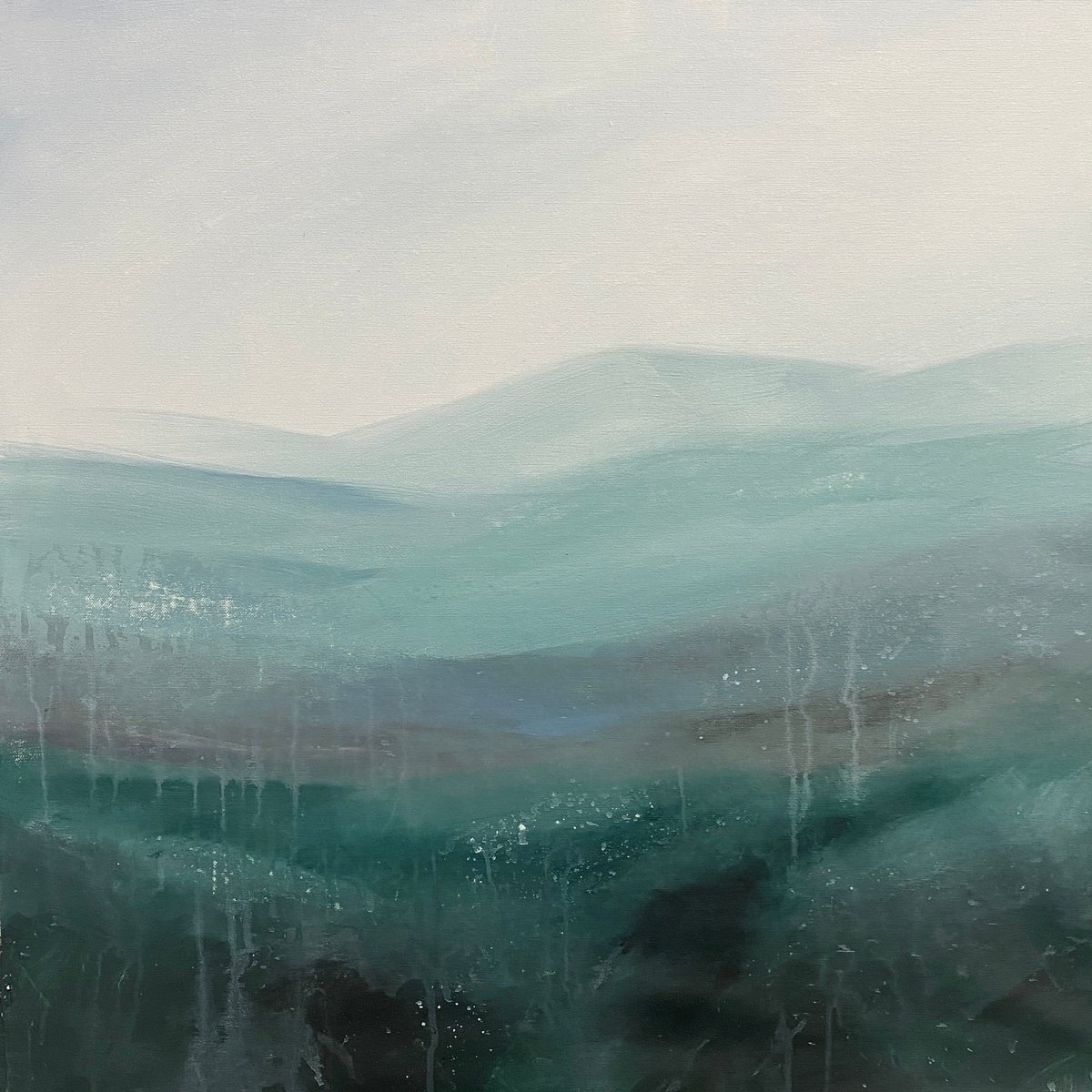 Impressionistic Landscape Acrylic Painting By Helen Mount, 24 X 24, Memory Fog, Original Artwork