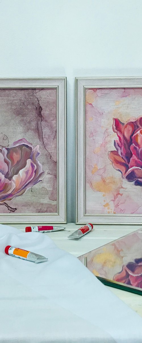 Set of 2 Pink Tulips by Olga Volna
