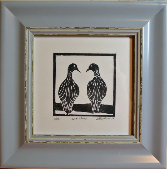 Love Doves, Framed Artwork, Monoprint on Paper