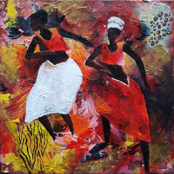 African dancing by the fire.