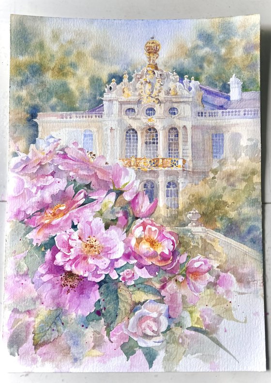 Pink Roses Blooming in a Fairytale Palace