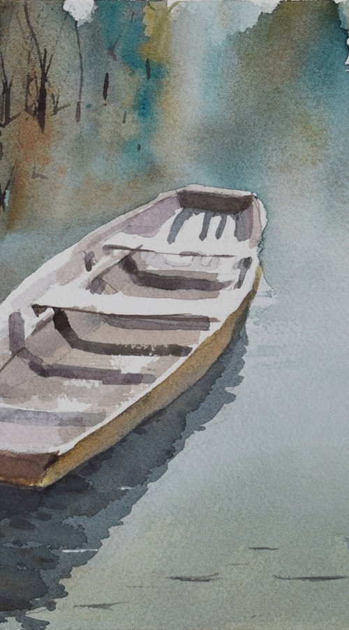 Boat on the river by Goran Žigolić Watercolors