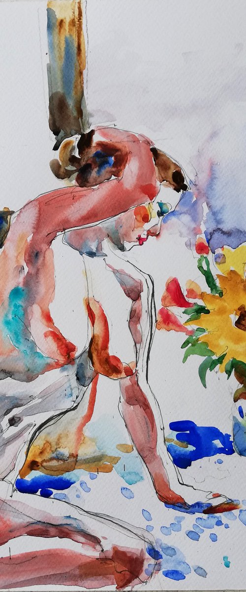 Nude with Sunflower by Jelena Djokic