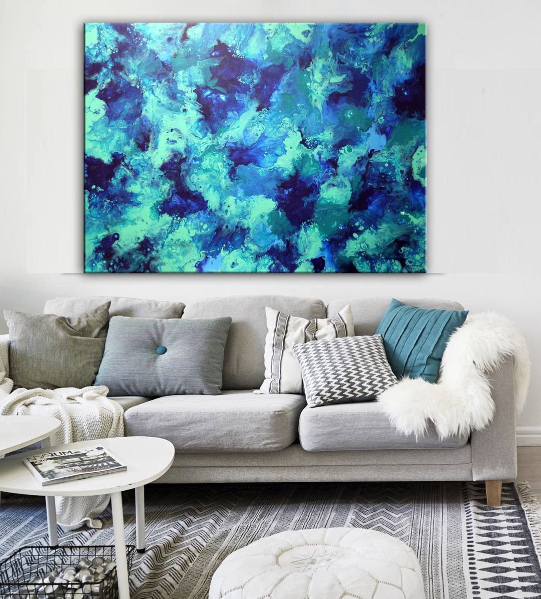 Deep Ocean - Large Abstract Painting 36 x 48 by Nataliya Stupak