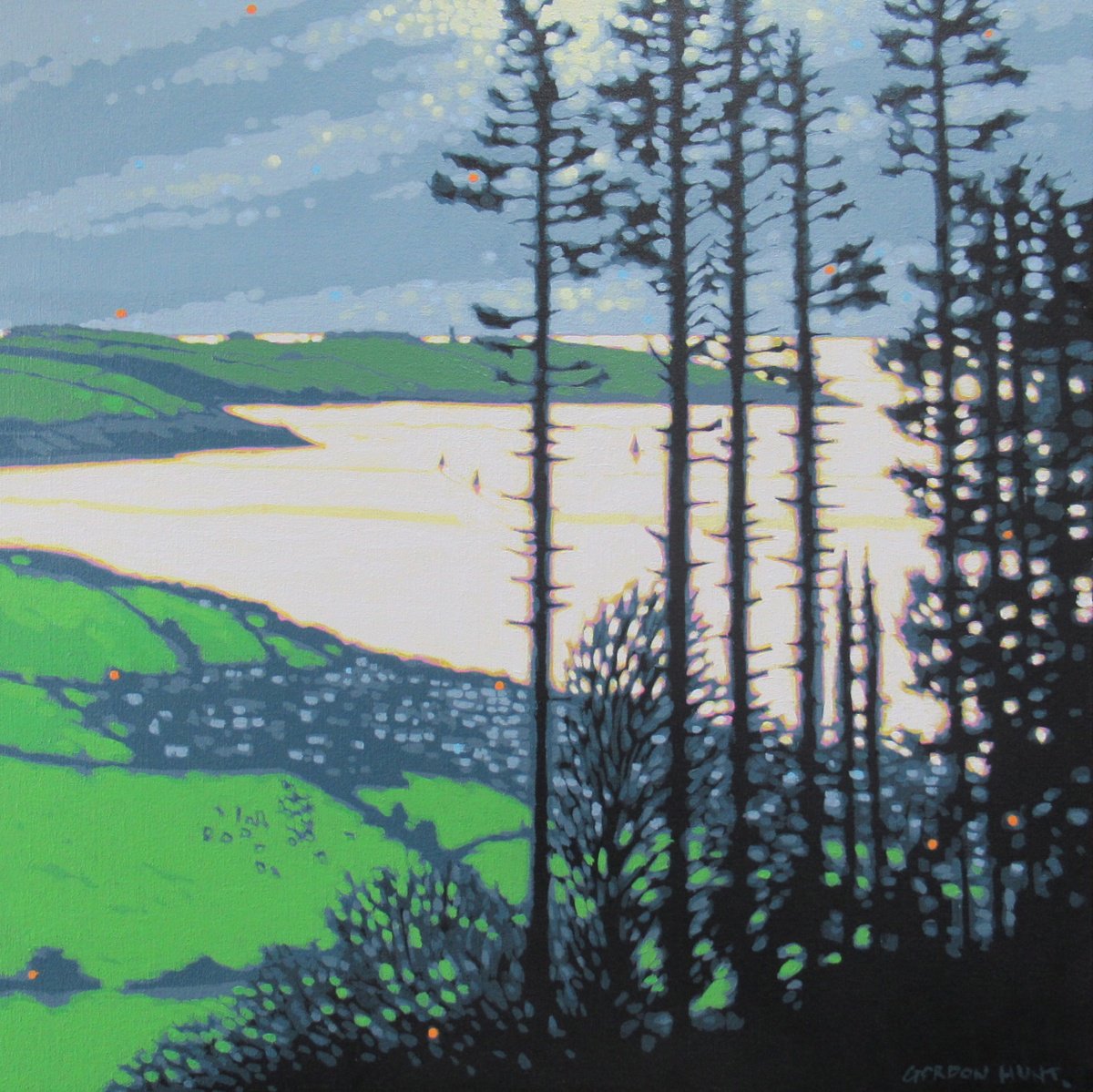 Impressionistic Landscape Acrylic Painting By Gordon Hunt, 24 X 24, Unexpected Viewpoint, Original Artwork