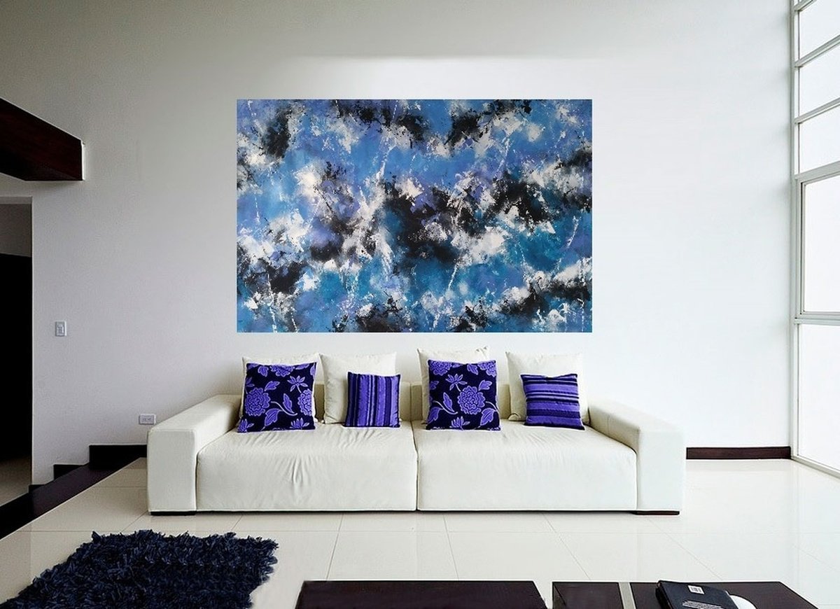 Abstract Acrylic Painting By Max Yaskin, 57 X 41", Alps By M.y., Original Artwork