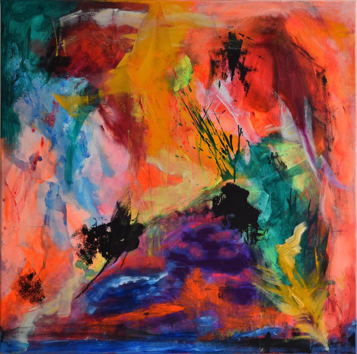 Abstract Acrylic Painting By Sebastian Merk, 31 X 31", Shadows Of The Unseen, Original Artwork