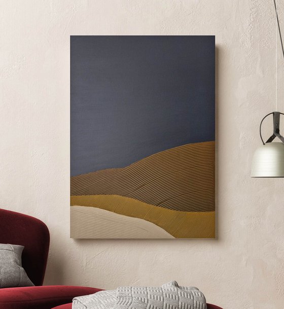 "Hills" Abstract navy brown textured art