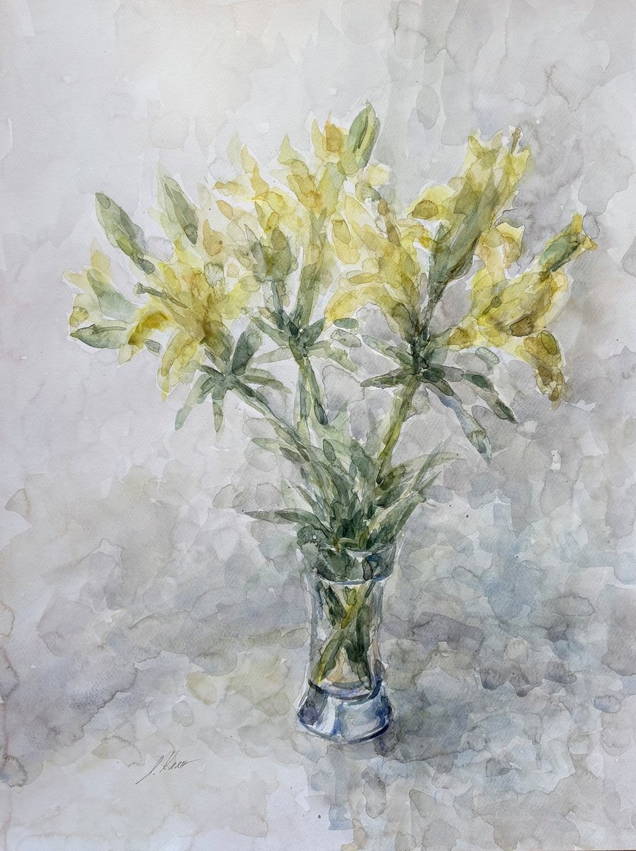 Impressionistic Watercolour , Lilies50X65 Cm 2025 By Elena Klyan, 20 X 26, Artwork For Sale On Artfinder