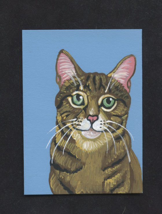 ACEO ATC Original Miniature Painting Brown Tabby Cat Pet Feline Art-Carla Smale