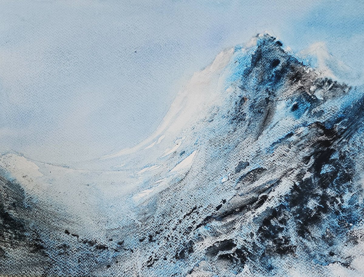 Impressionistic Landscape Watercolour By Elena Genkin, 16 X 12, Frozen Heights, Original Artwork