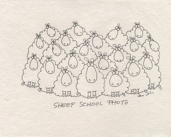 Sheep School Photo. Colour Cartoon