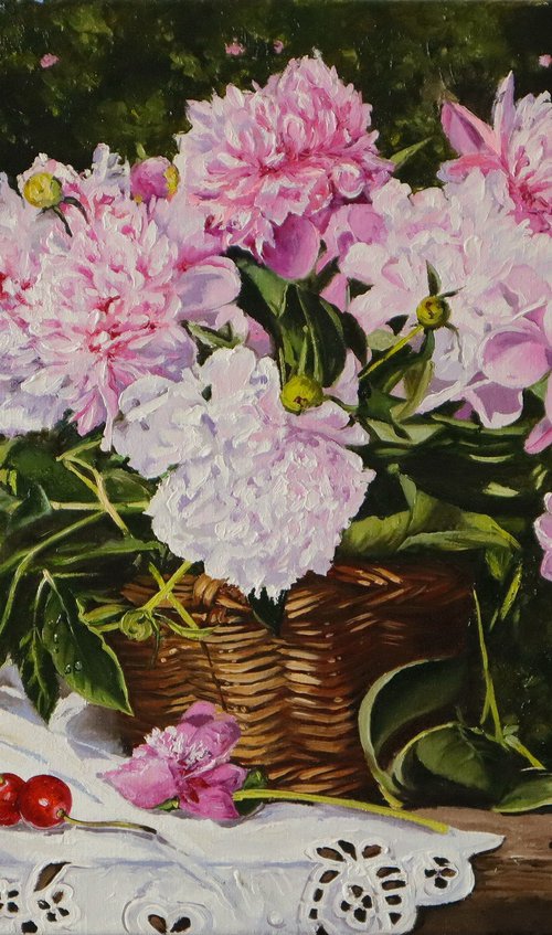 Pink Peonies and Cherries by Natalia Shaykina
