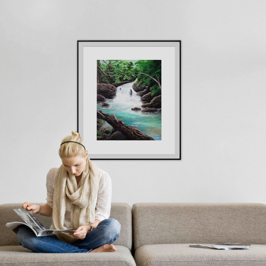 Mountain Waterfall Acrylic painting by Donna Daniels | Artfinder Mountain Waterfall Acrylic painting by Donna Daniels | Artfinder