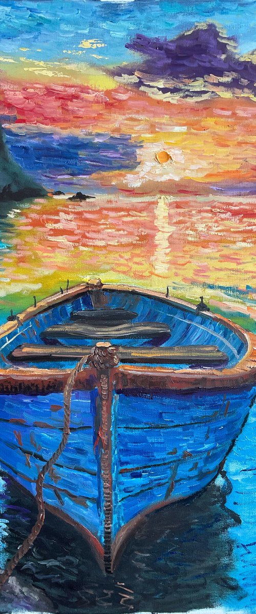 Fishing boat at sunset by Dmitry Fedorov