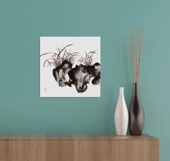 Wild purple orchids - Oriental Chinese Ink Painting