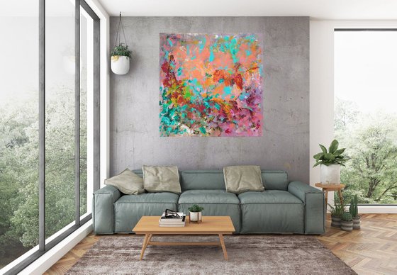 When the  vase with a bouquet breaks - large colorful floral abstract painting