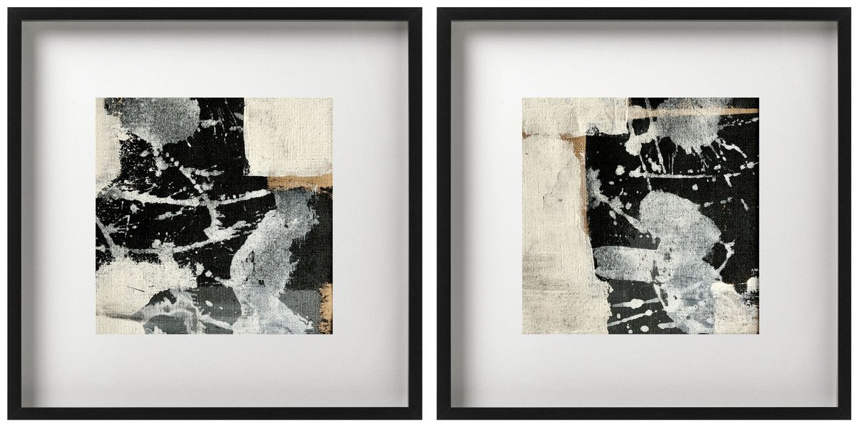 Abstraction No. 20720-12+13 black & white - set of 2 by Anita Kaufmann